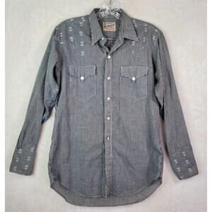 Vtg Rockmount Ranch Wear Western Pearl Snap Shirt Checkered 38” Chest Small/Med